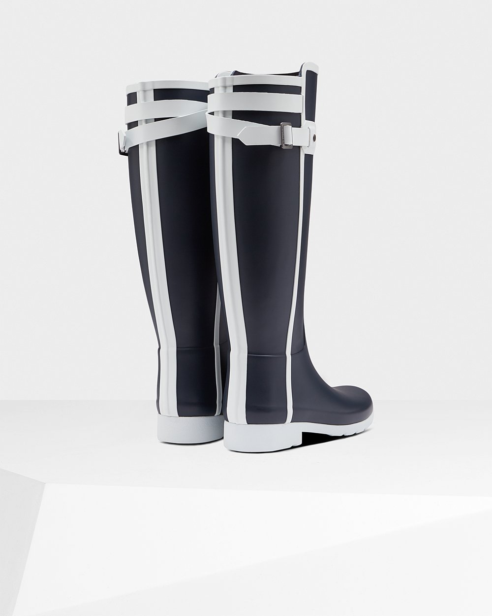 Bottes Hautes de Pluie Hunter Refined Slim Fit Contrast Femme Bleu Marine/Blanche UZFJEPR-46